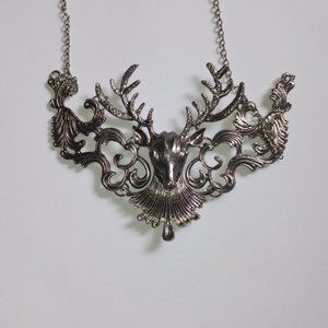 Silver Deer Head Pendant Necklace